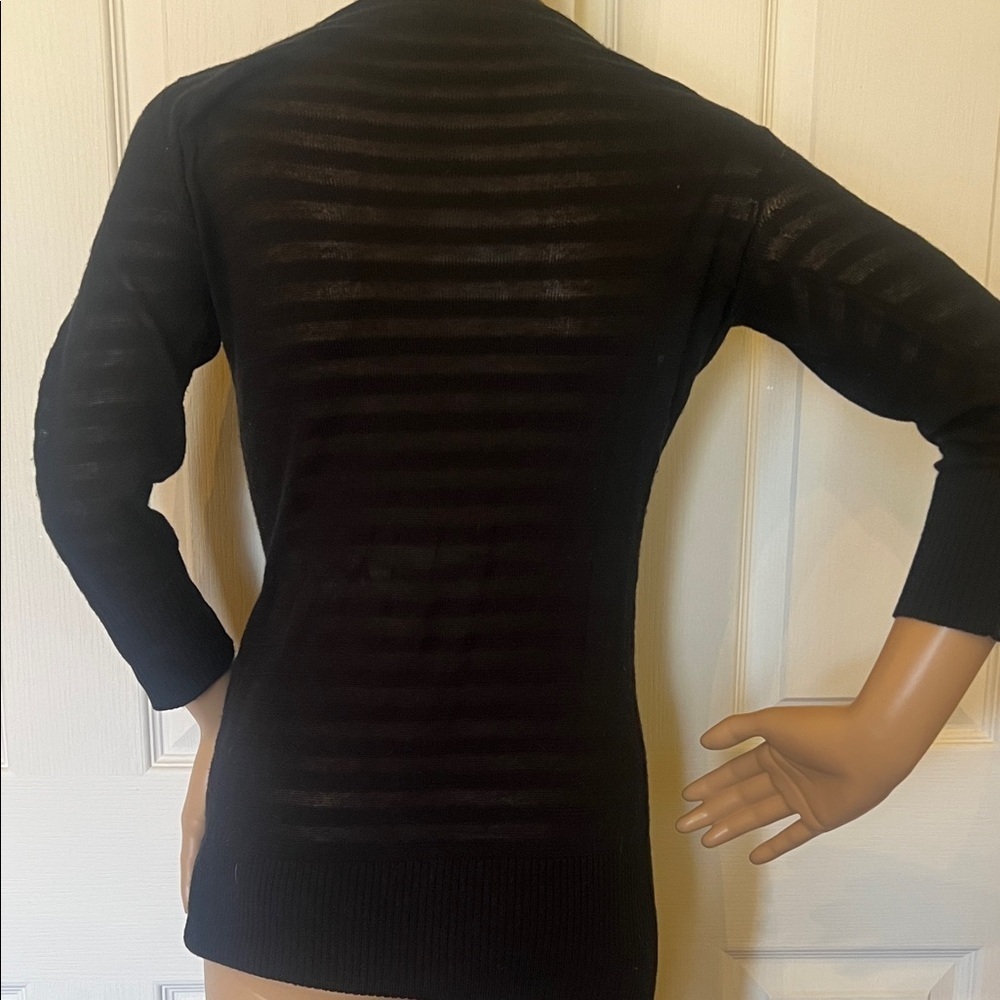 I.N. San Francisco Knit 3/4 sleeve Black Deep plunge Overlay Tunic Med - Picture 6 of 7